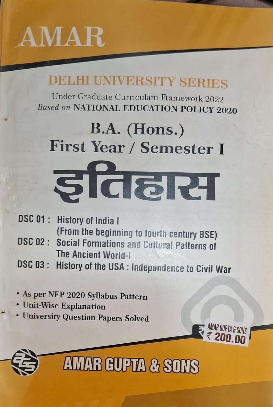 B.A. (Hons.) First Year Sem I history Hindi