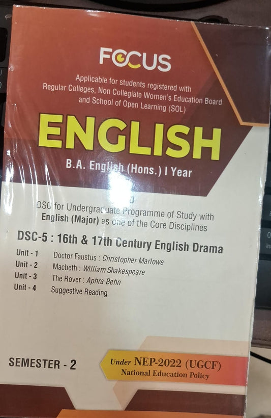English B.A. English (Hons.) I year 16th &17th Century English Drama sem-2