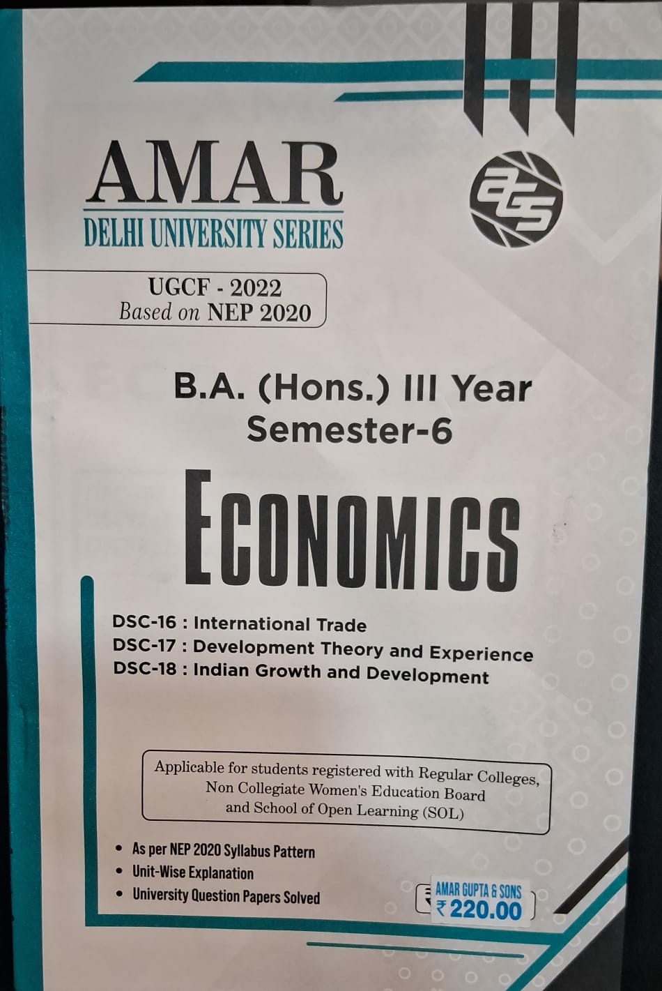 B.A. (Hons.) III Year Semester 6 Economics