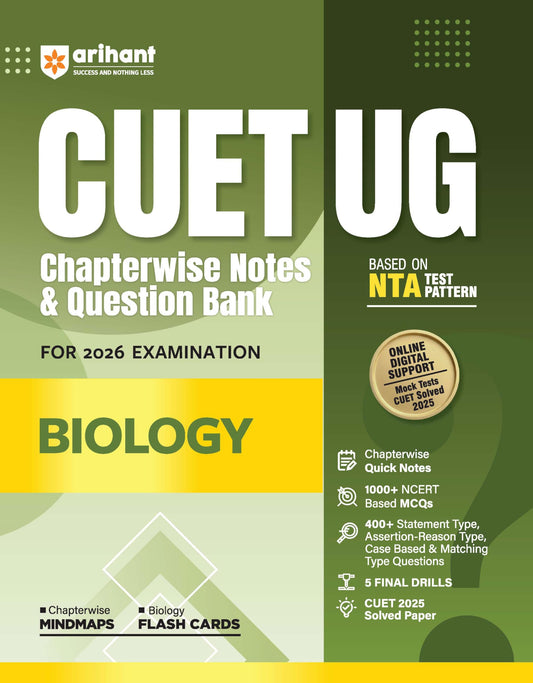 Arihant CUET UG 2026 Biology Chapterwise Notes & Question Bank | Based on NTA Test Pattern | 1000+ NCERT-Based MCQs, Mind Maps, Flash Cards & Quick ... 2025 Solved Paper & Online Digital Support