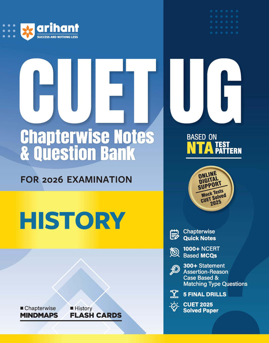 Arihant CUET UG 2026 History Chapterwise Notes & Question Bank | Based on NTA Test Pattern | 1000+ NCERT-Based MCQs, Mind Maps, Flash Cards & Quick ... 2025 Solved Paper & Online Digital Support