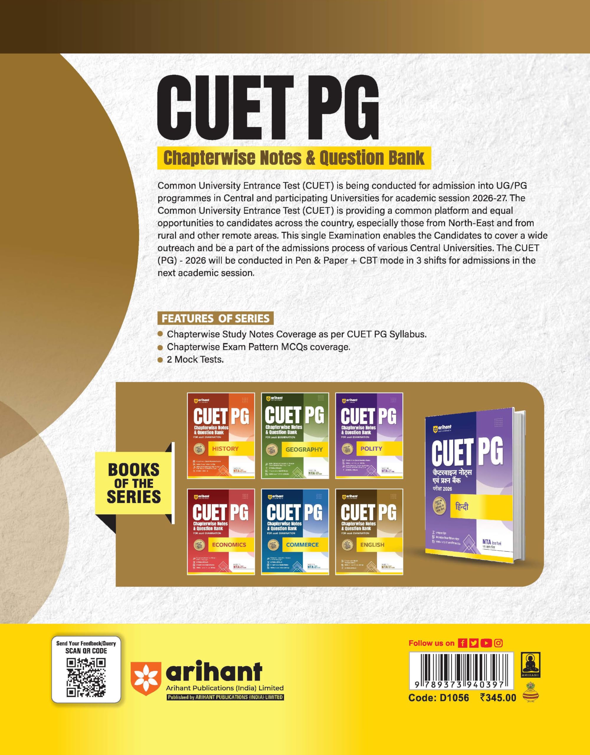 Arihant CUET PG 2026 English Chapterwise Notes & Question Bank | Based on NTA Test Pattern | 1500+ Exam Pattern MCQs, Quick Revision Notes & Topic ... CUET PG 2025 Solved Paper & 2 Final Drills