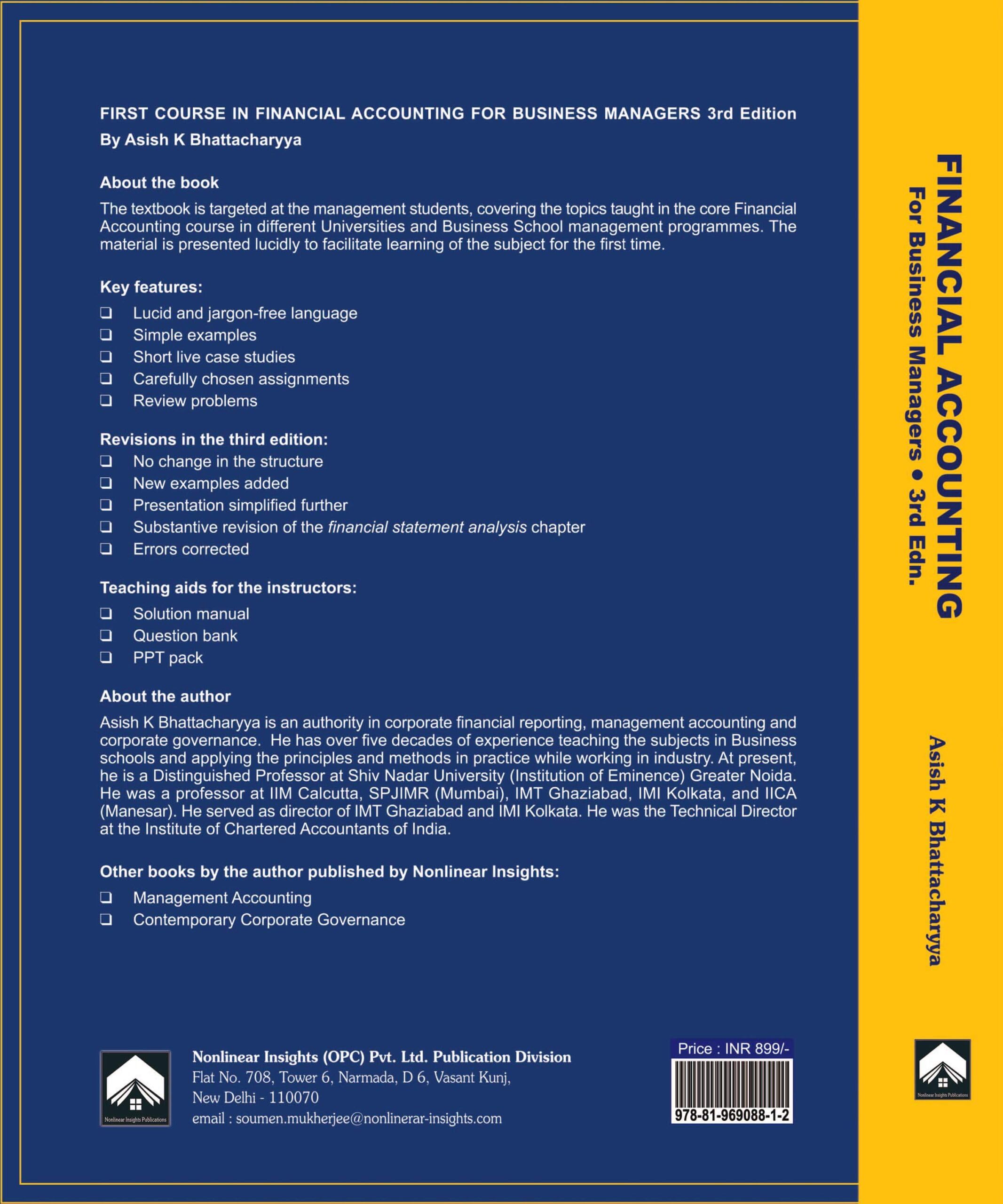 FIRST COURSE IN FINANCIAL ACCOUNTING FOR BUSINESS MANAGERS