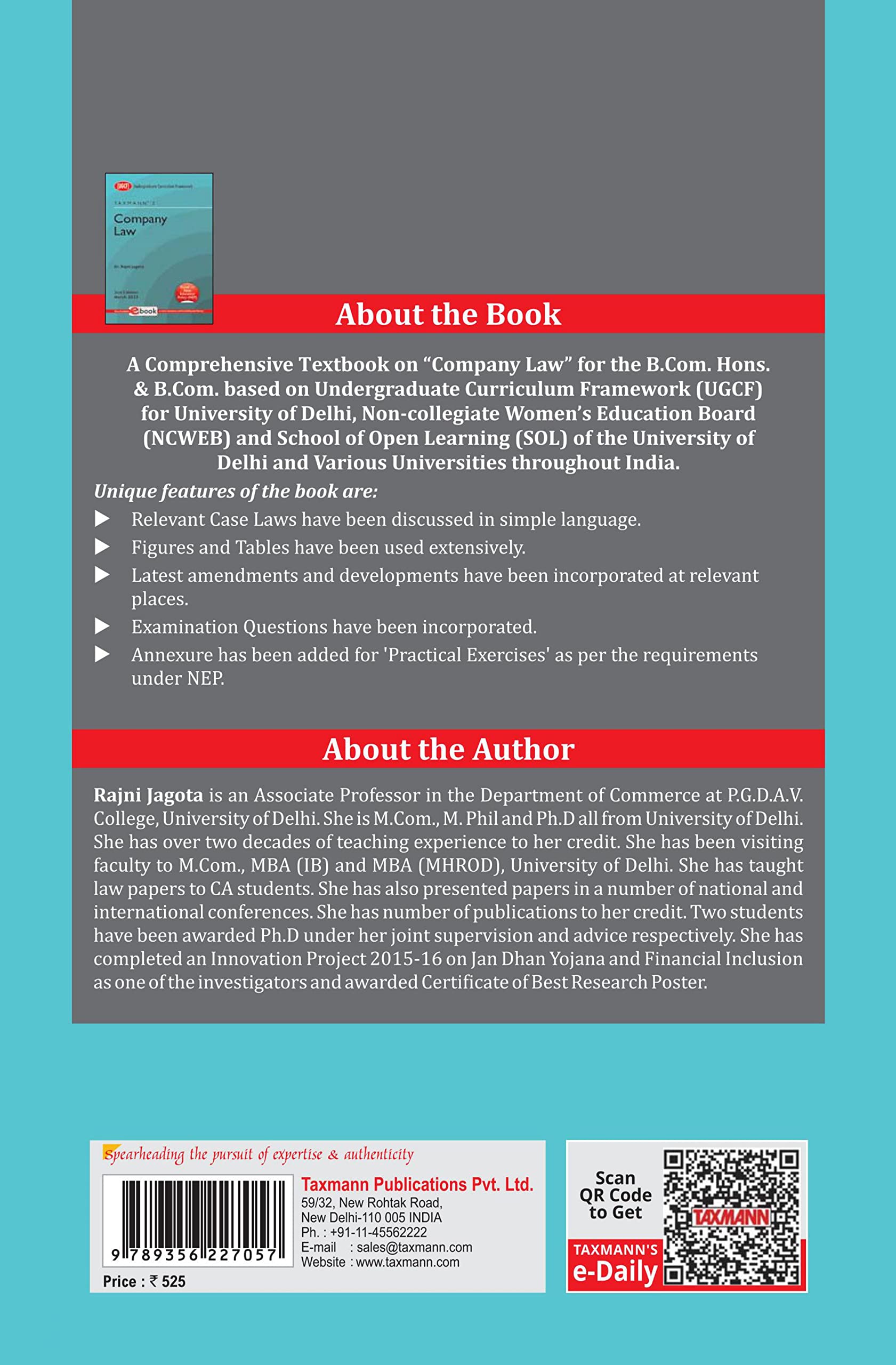 Taxmann's Company Law – Updated, concise & clear study material provided in a compact manner with case laws, illustrations, practical problems under NEP, etc., for B.Com. | UGCF