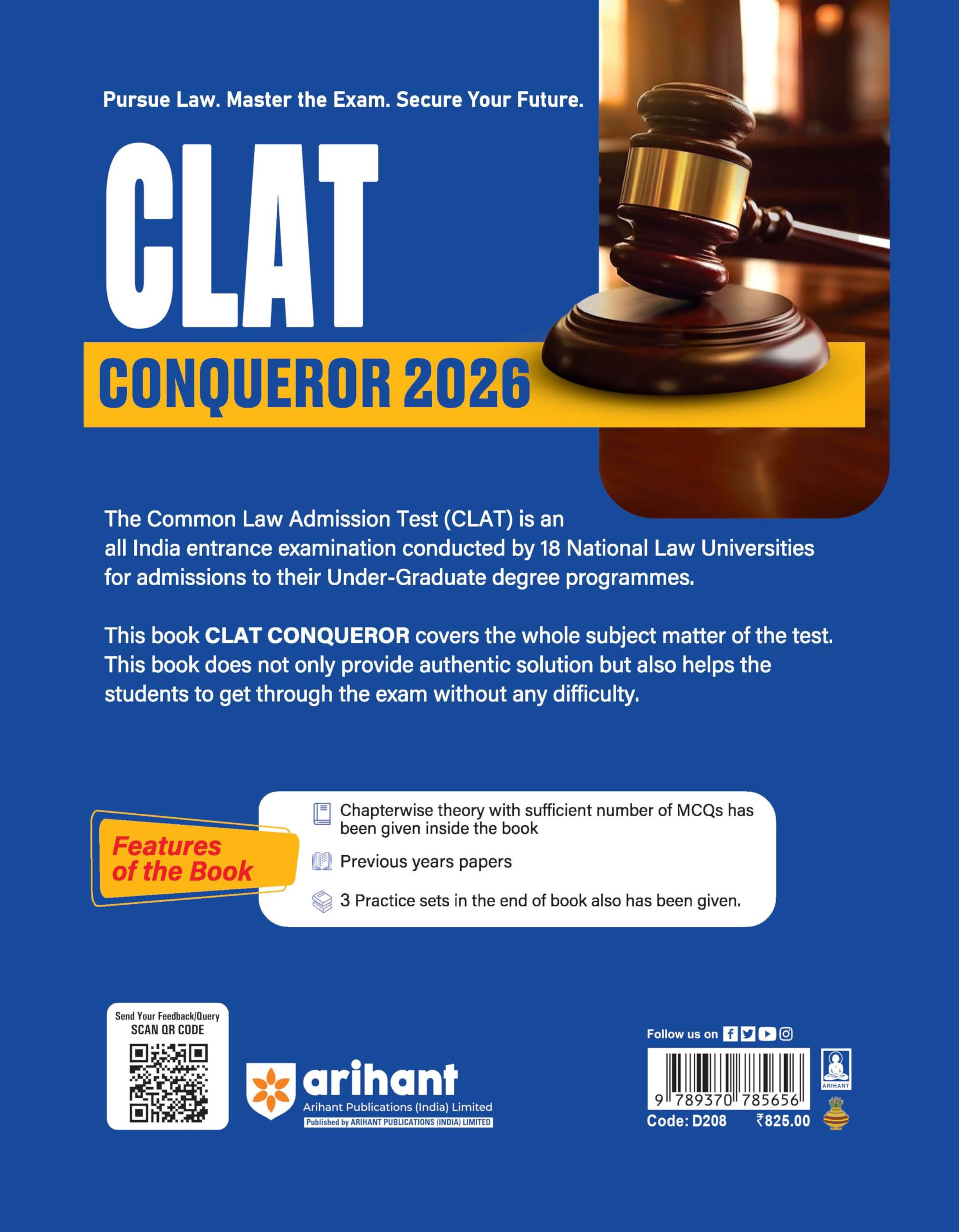 Arihant CLAT Conqueror Entrance Exam 2026 | Complete Study Guide for CLAT & Other Law | 3000+ Chapterwise MCQs with Answer Key | Legal Aptitude, ... 3 Practice Sets | PYQs (2025 & 2024) Covered