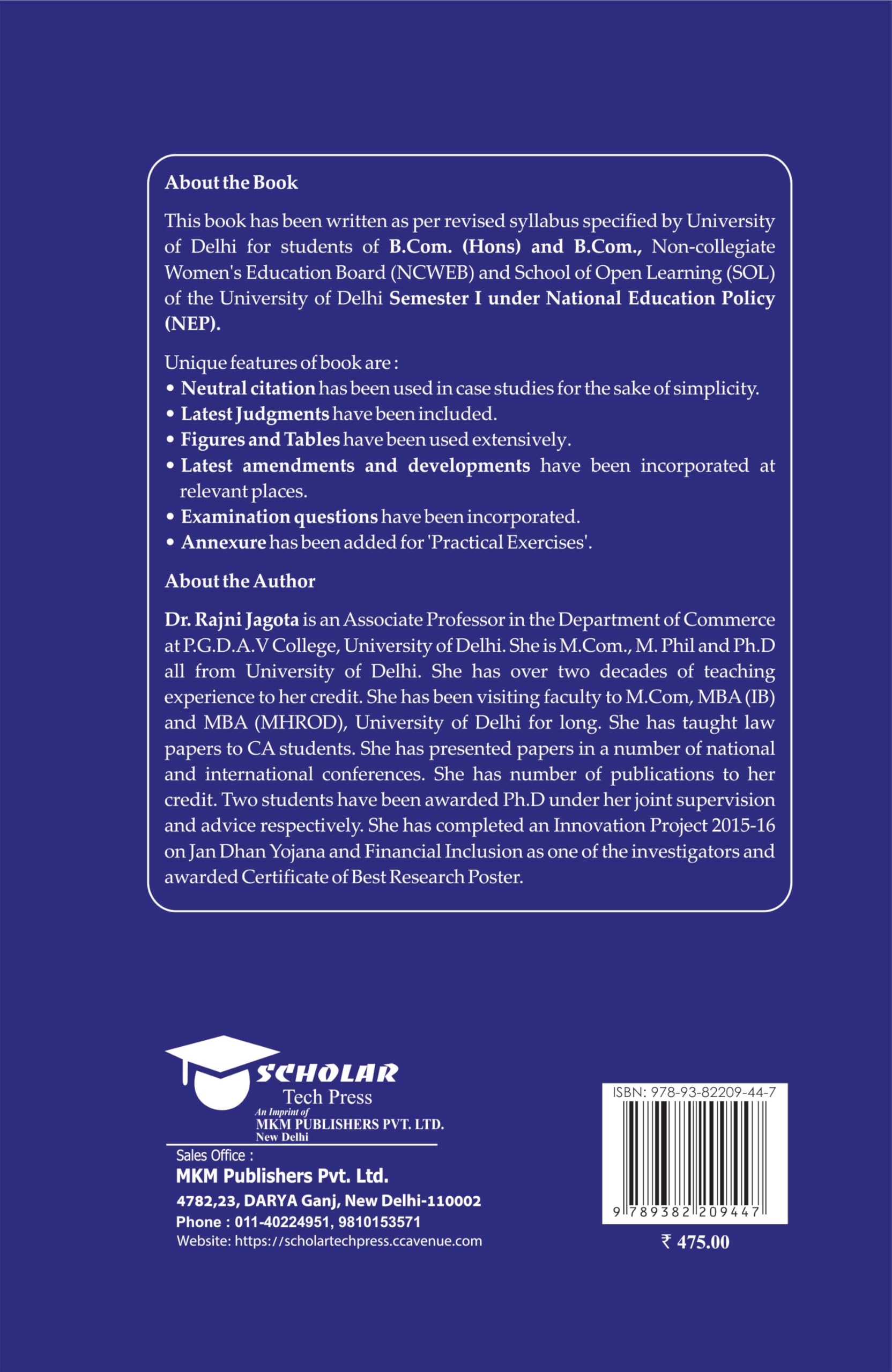 BUSINESS LAWS (B Com Hons. Paper BCH: DSC-1.2 and B Com Dsc 1.2)Semester I, under NEP 2024Edition