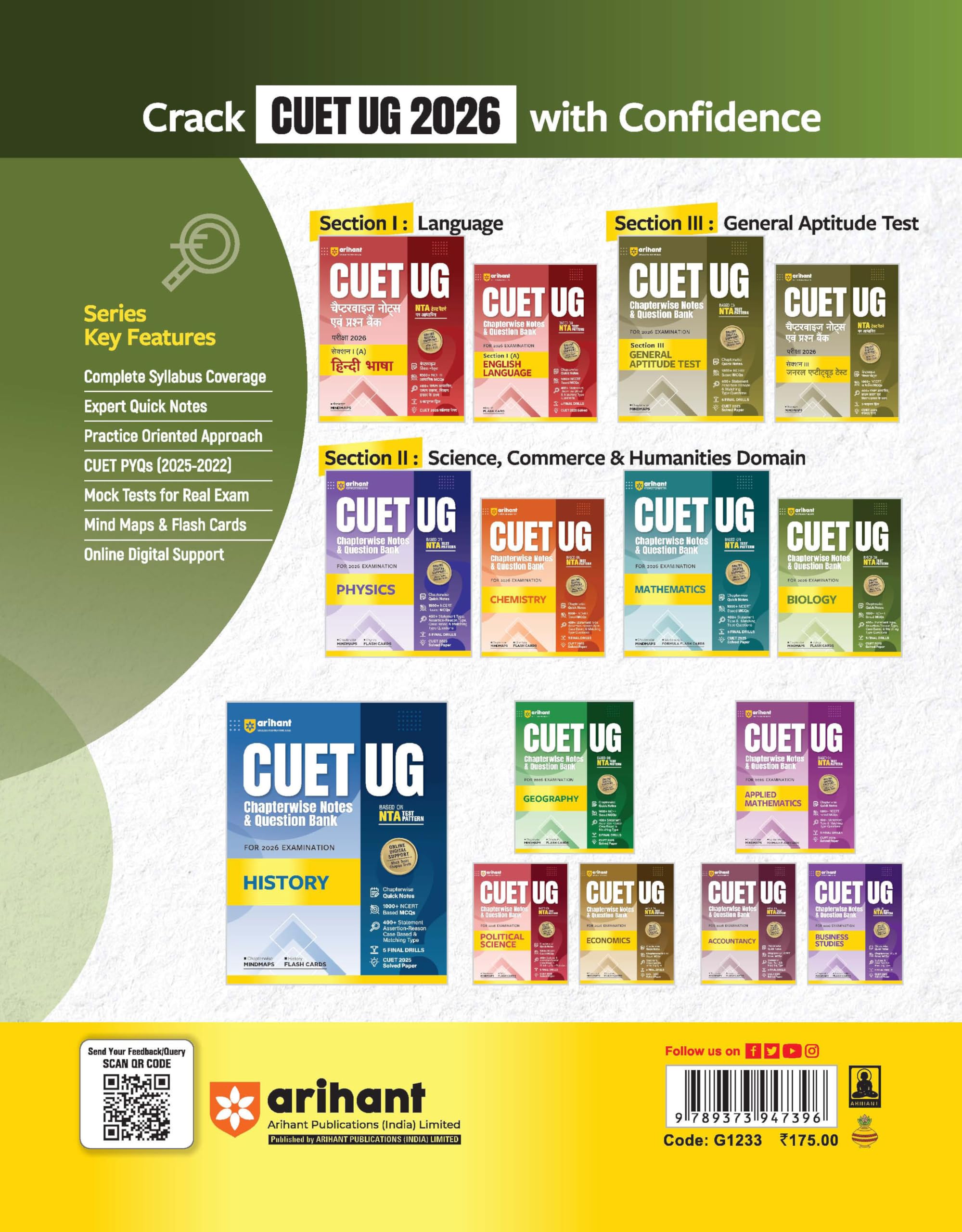Arihant CUET UG 2026 Biology Chapterwise Notes & Question Bank | Based on NTA Test Pattern | 1000+ NCERT-Based MCQs, Mind Maps, Flash Cards & Quick ... 2025 Solved Paper & Online Digital Support