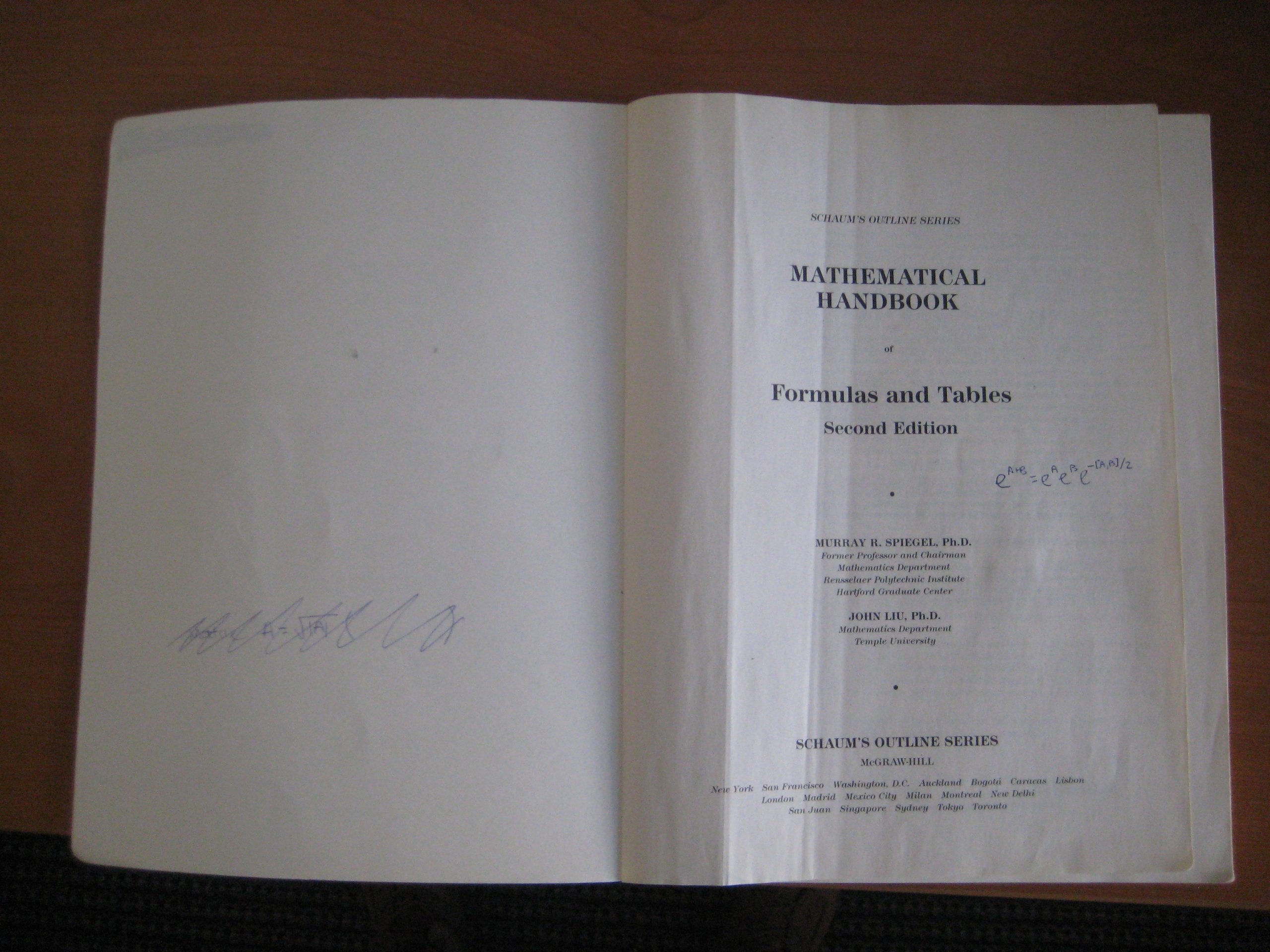 Schaum's Mathematical Handbook of Formulas and Tables