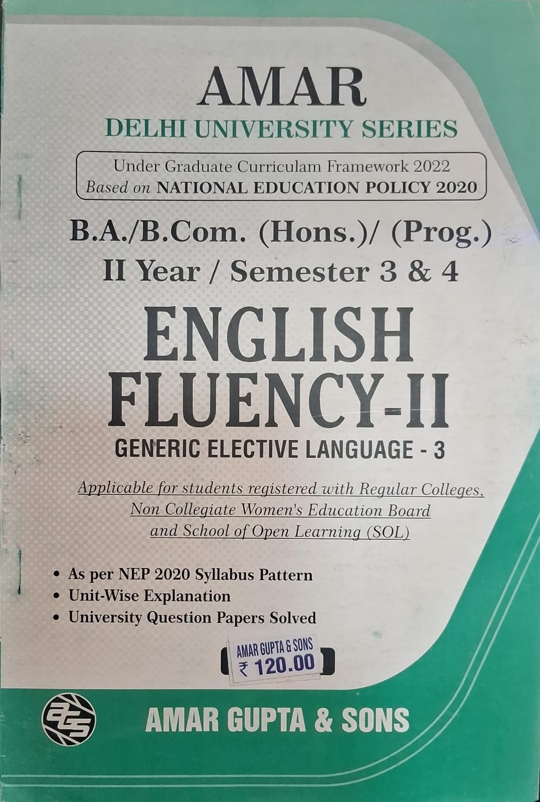 B.A/BCom honors. prog. II Year Sem 3 & 4 English Fluency-II