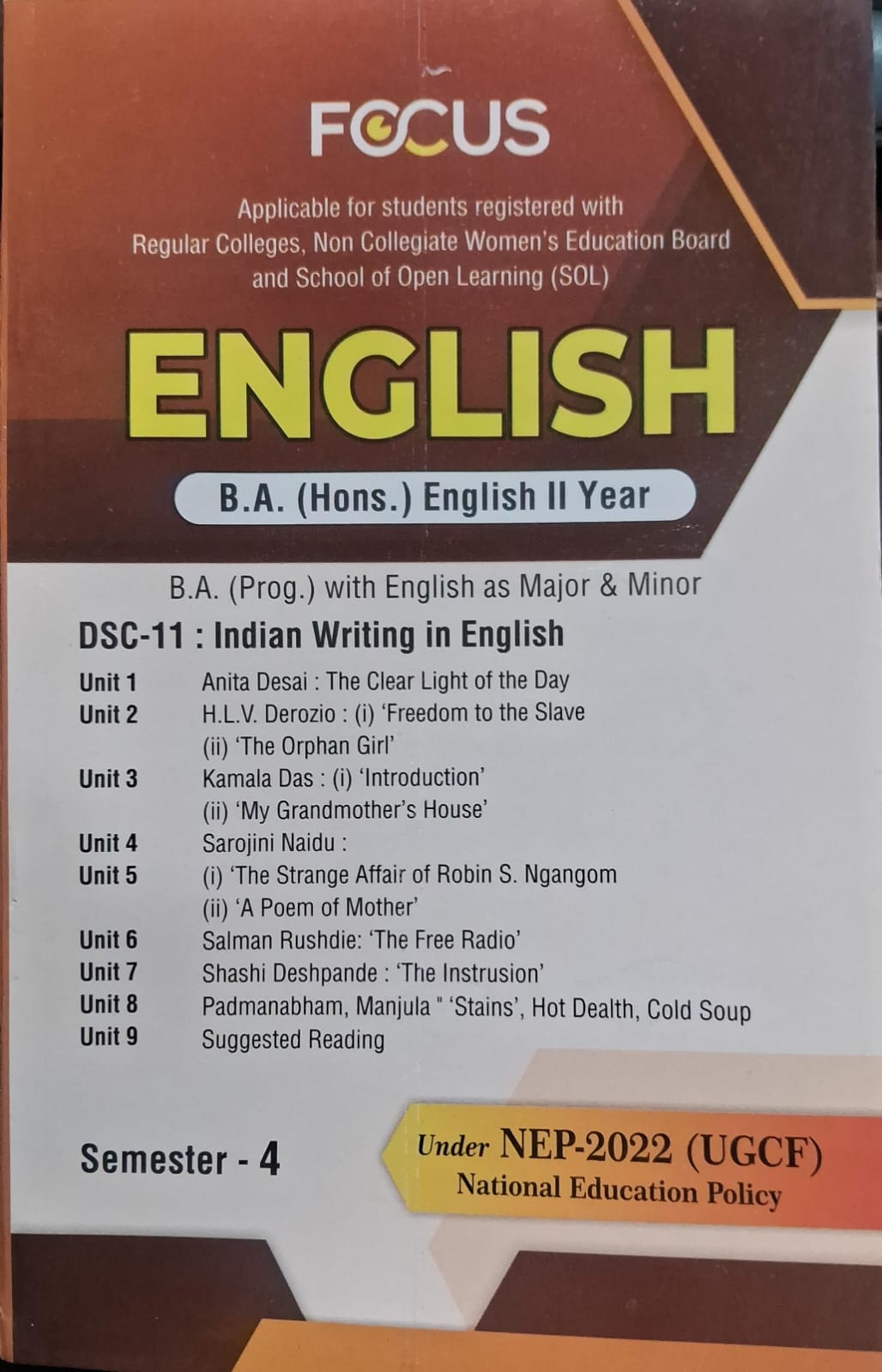 English B.A.  (Hons.) English II YEAR Indian Writing in English Sem-4